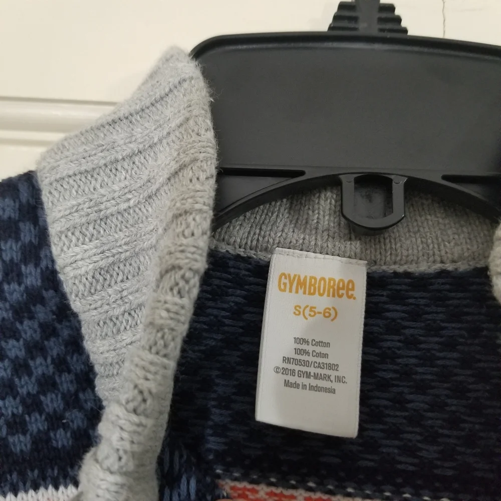Gymboree Gray and Navy Geometrical Patterned Crewneck Sweater boys size 5-6 (A2)